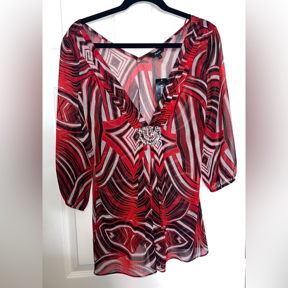 Express Tops - 🌹NWT!  Express Red Sheer Blouse